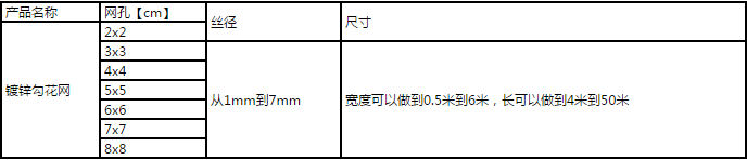 镀锌勾花网规格